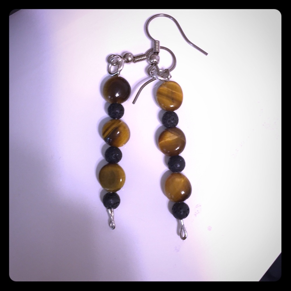 Tiger's Eye and black bead earrings