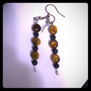 Tiger's Eye and black bead earrings