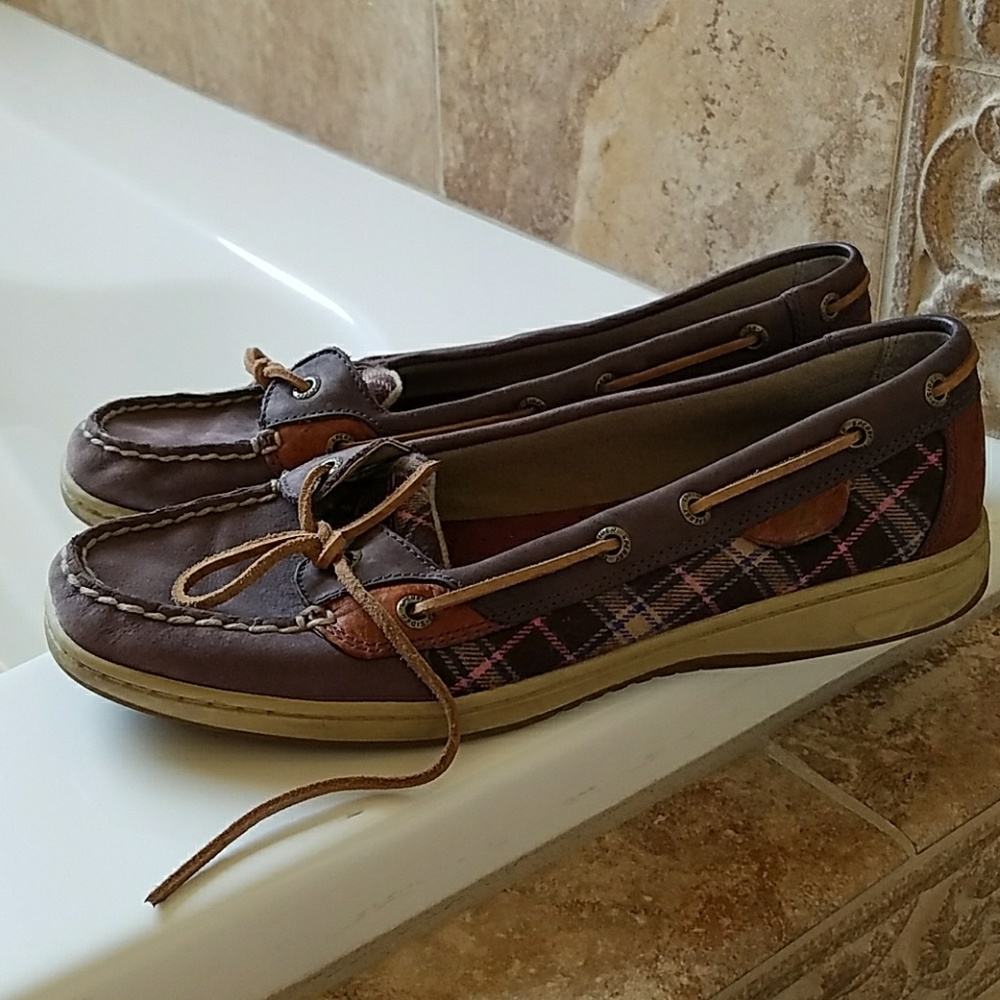 Sperry Angelfish Purple Plaid Boat Shoes