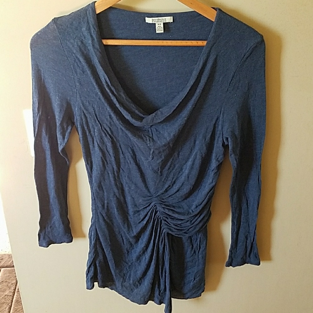 Anthropologie Bordeaux Ruched Long Sleeve Top