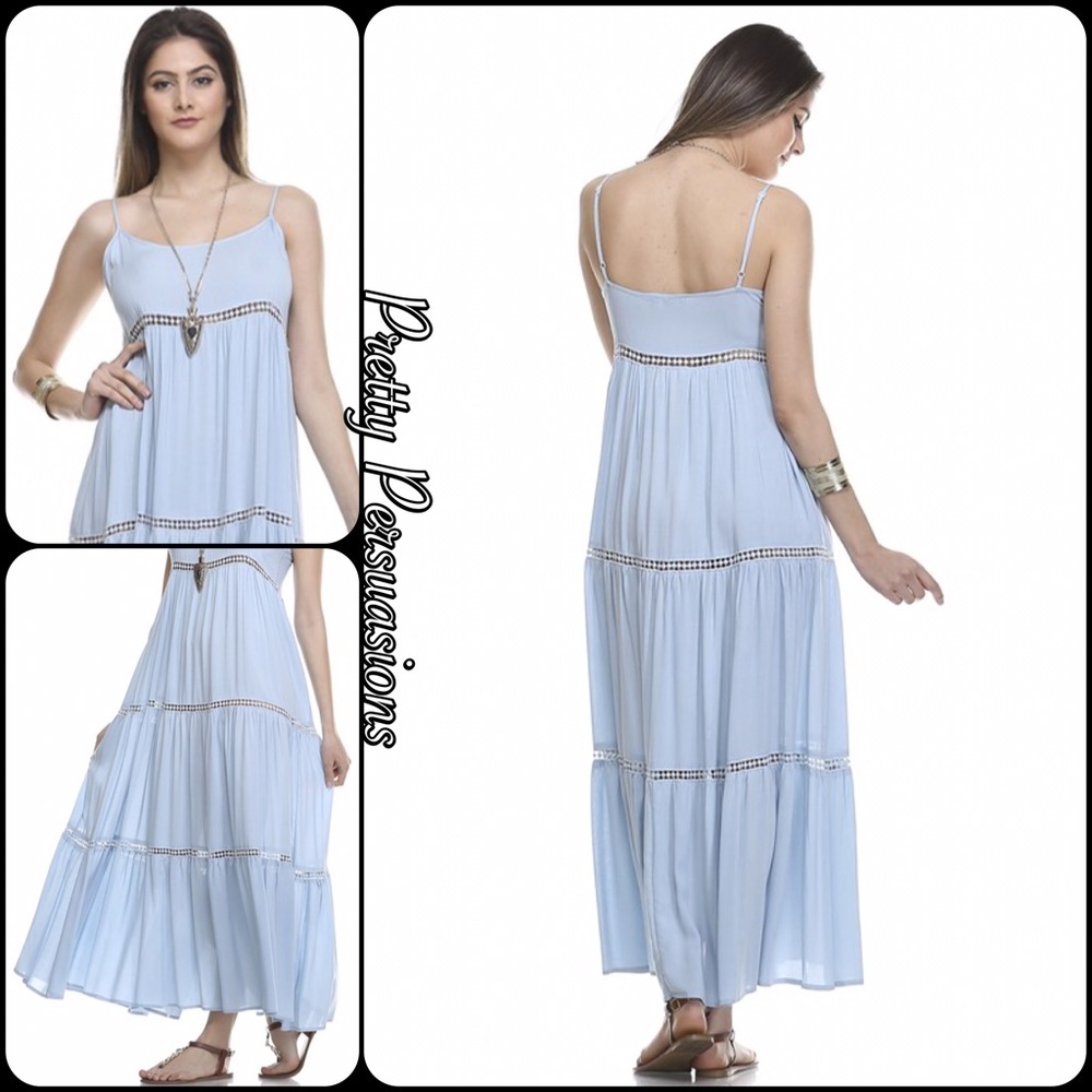 RESERVED‼️ Baby Blue Crochet Trim Maxi Dress - Picture 2 of 8