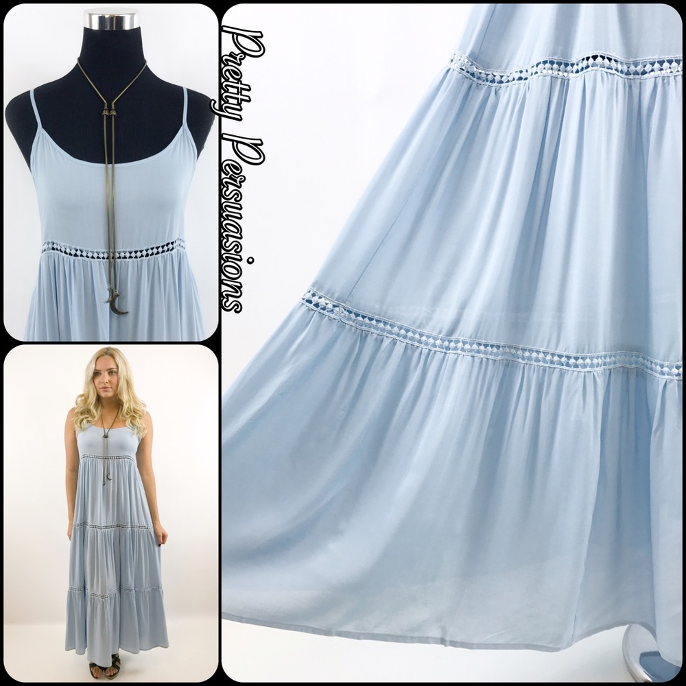 RESERVED‼️ Baby Blue Crochet Trim Maxi Dress - Picture 8 of 8