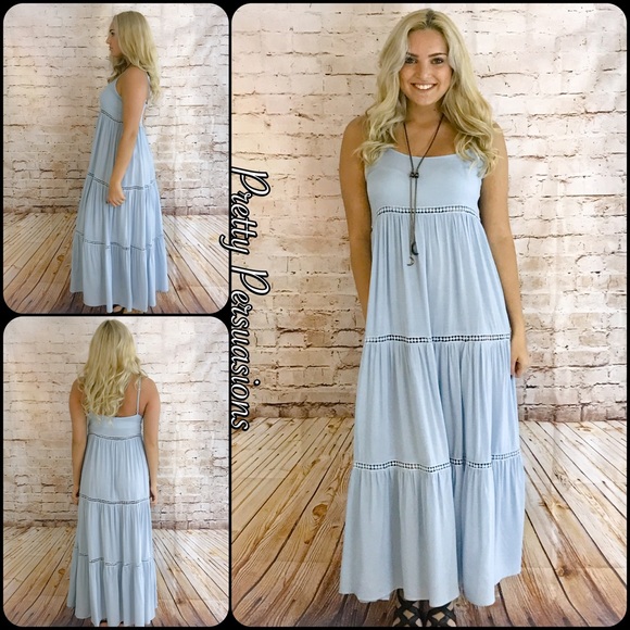 RESERVED‼️ Baby Blue Crochet Trim Maxi Dress - Picture 4 of 8