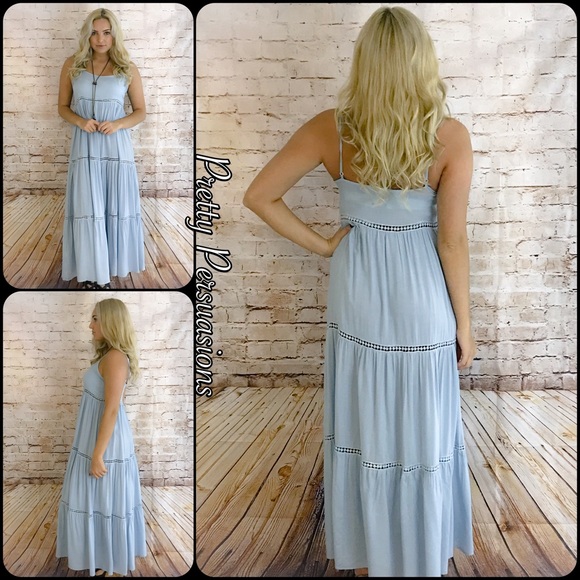 RESERVED‼️ Baby Blue Crochet Trim Maxi Dress - Picture 6 of 8