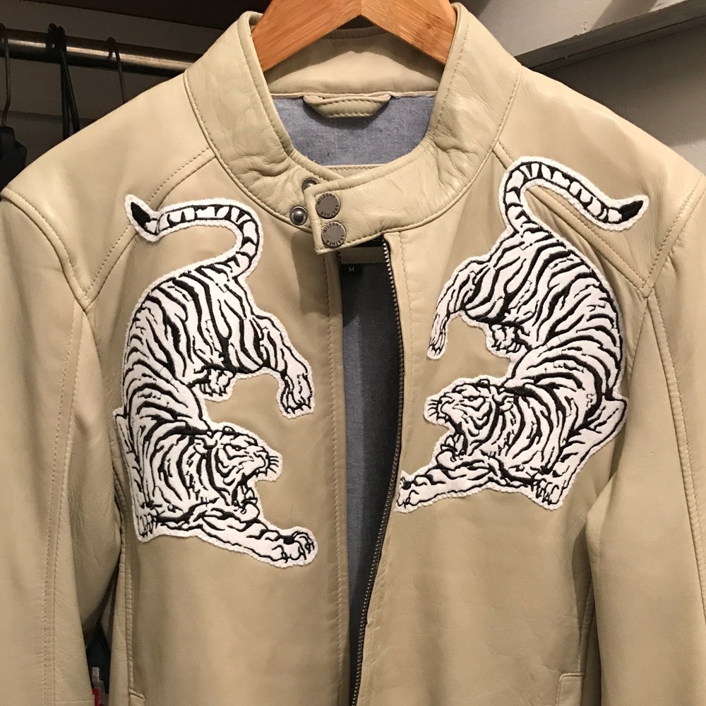 OOAK ANTIQUE WHITE LEATHER TIGER MOTO JACKET