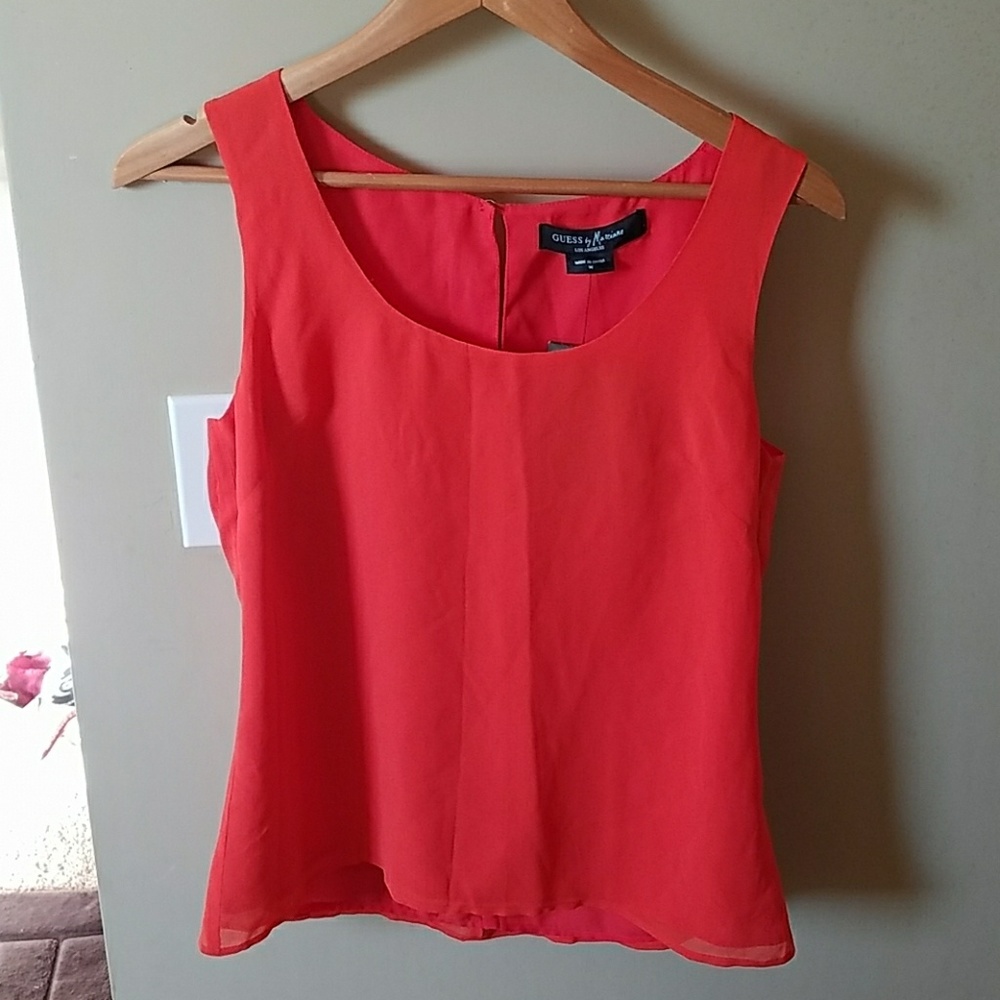 Guess Tangelo Orange Silk Tank Top