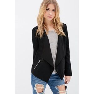 F21 Collarless Draped-Front Black Blazer NWT