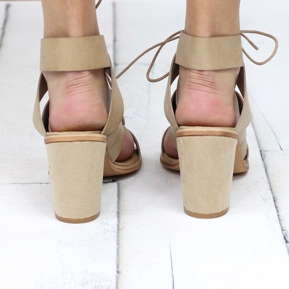 Natural Lace Up Gladiator Block Heel Sandals - Picture 3 of 6