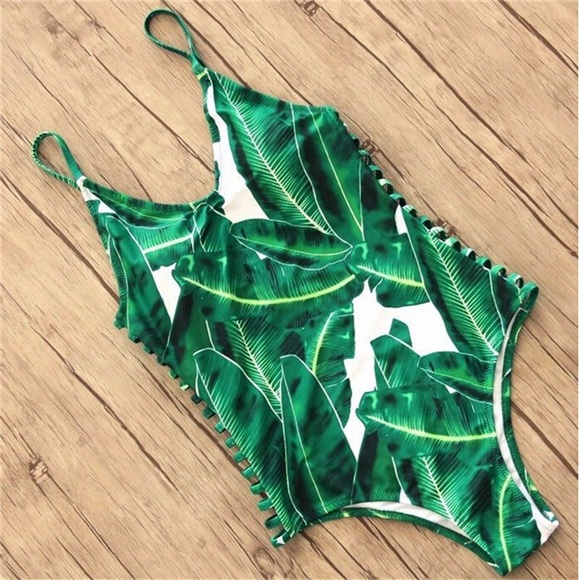 Palm Leaf Printed Monokini - Picture 2 of 4