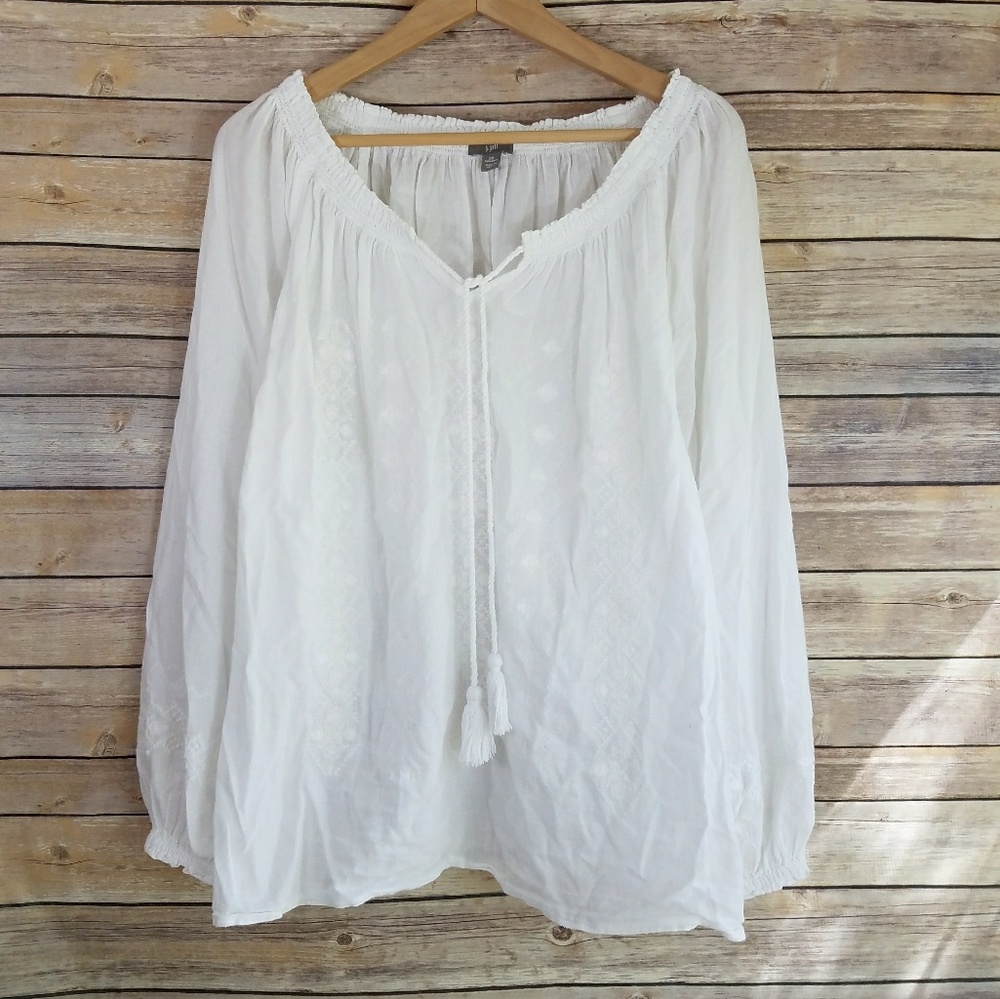 J. Jill Embroidered White Cotton Peasant Tunic