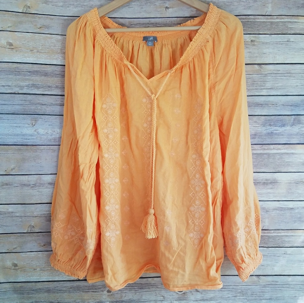J. Jill Embroidered Orange Cotton Peasant Tunic
