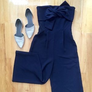 Strapless tie front wide leg navy jumpsuit💕