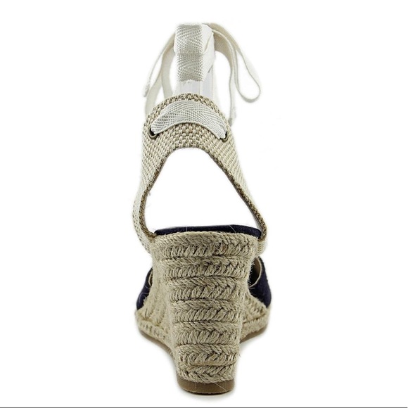 Navy Lace Up Wedge Canvas Sandal - Picture 6 of 6