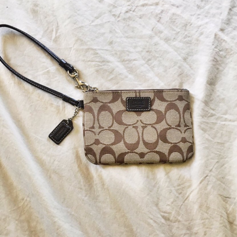 LIKE NEW authentic small brown Coach wristlet