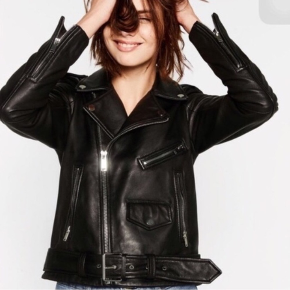 Zara genuine leather jacket medium