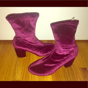 Burgundy Velvet Booties