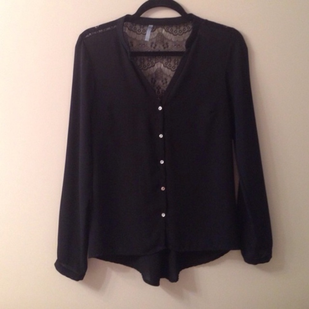 Francesca's Collections Black Chiffon Blouse S
