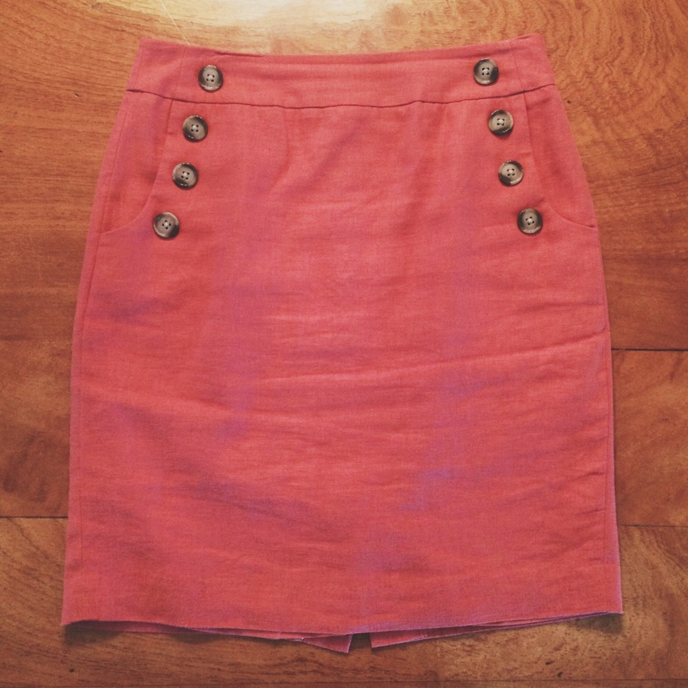 LOFT Orange Button Pencil Skirt