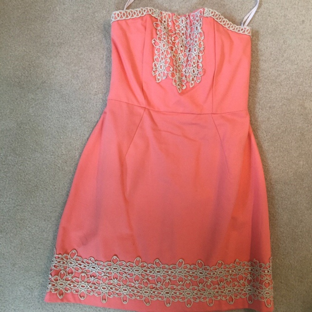 Strapless gold and pink dress