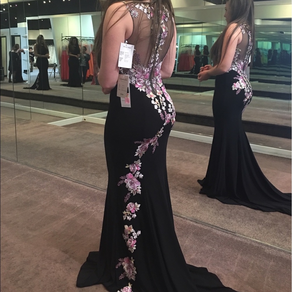 Black floral prom dress