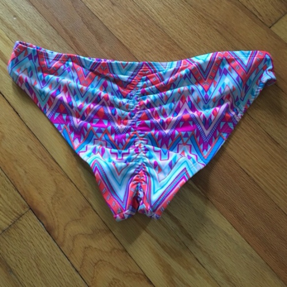 Xhilaration from Target Ruched Neon Tribal Print Bikini Bottom M
