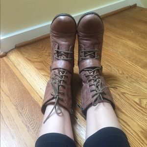 Brown Leather Nine West Combat Boots