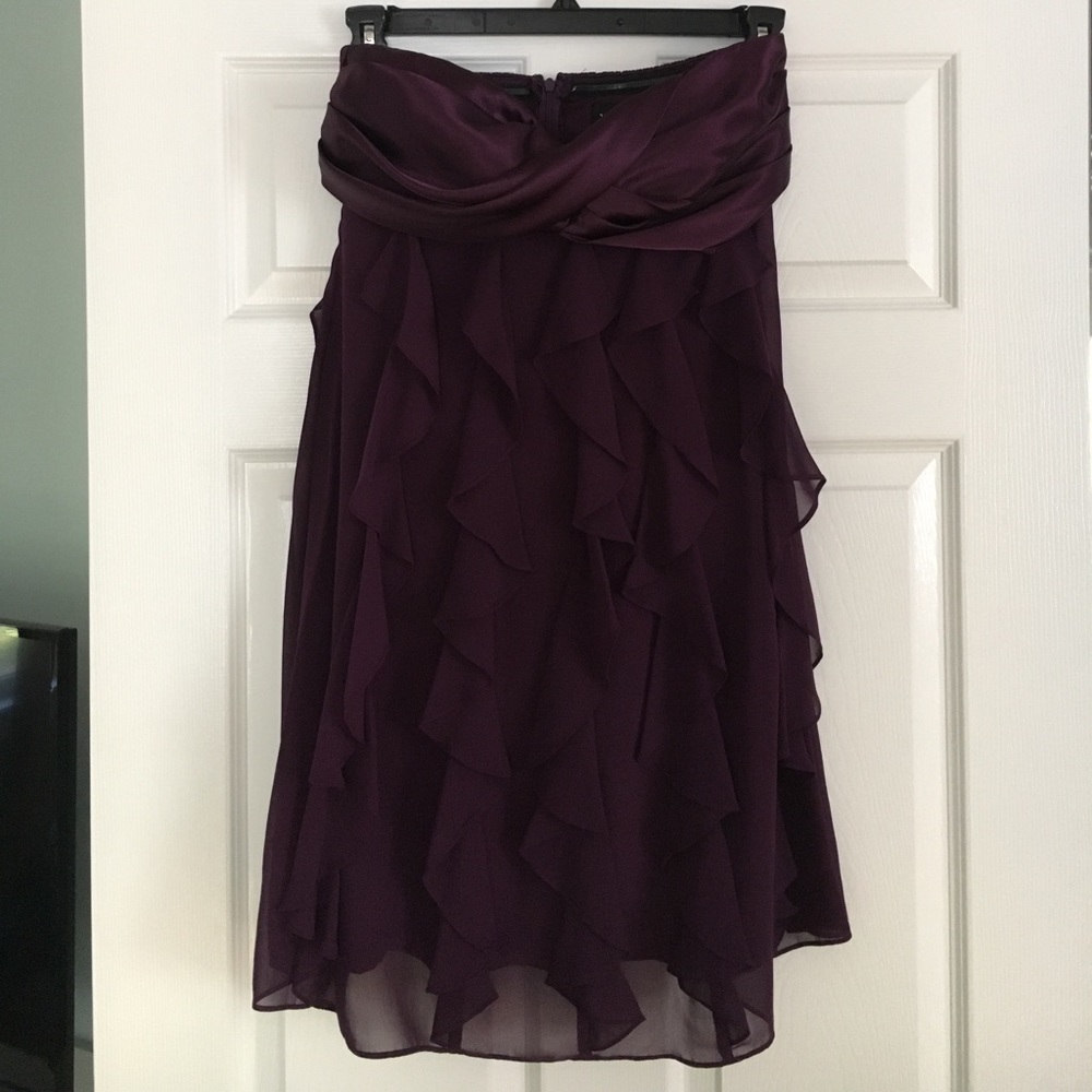 Strapless jewel tone purple evening dress