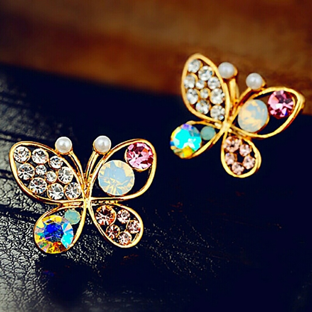 Rhinestone butterfly earrings and elephant earring