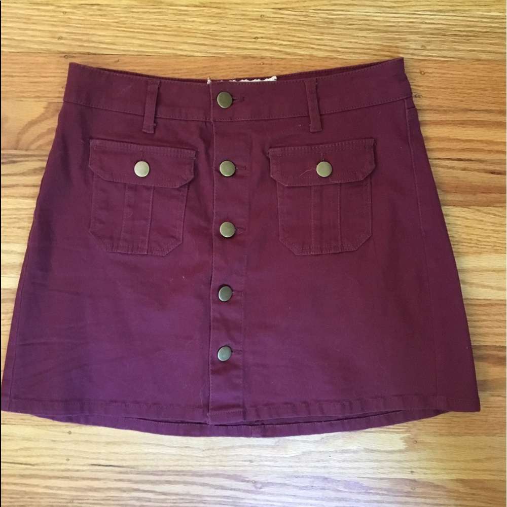 Maroon button up skirt