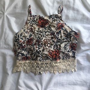 Floral crop top with open back