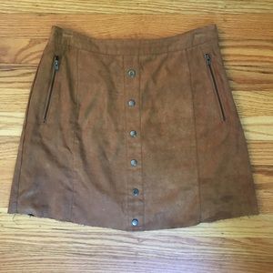 Camel suede button up skirt