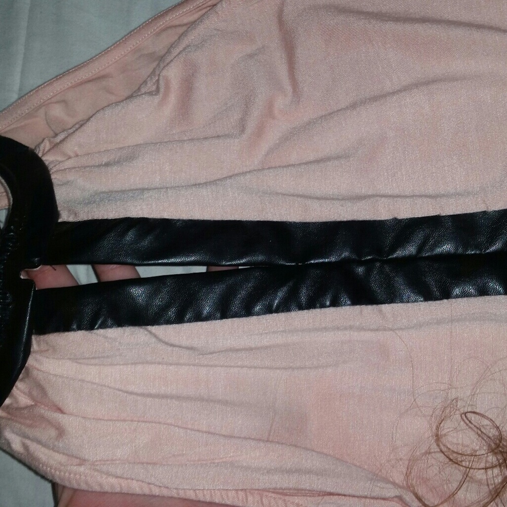 Pink Leather Trim Bodysuit. Size Large - Picture 3 of 5