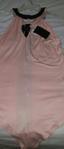 Pink Leather Trim Bodysuit. Size Large - Picture 2 of 5