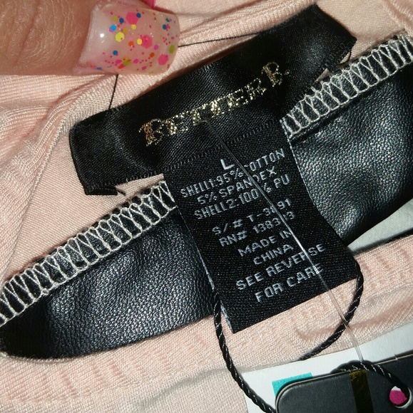 Pink Leather Trim Bodysuit. Size Large - Picture 4 of 5