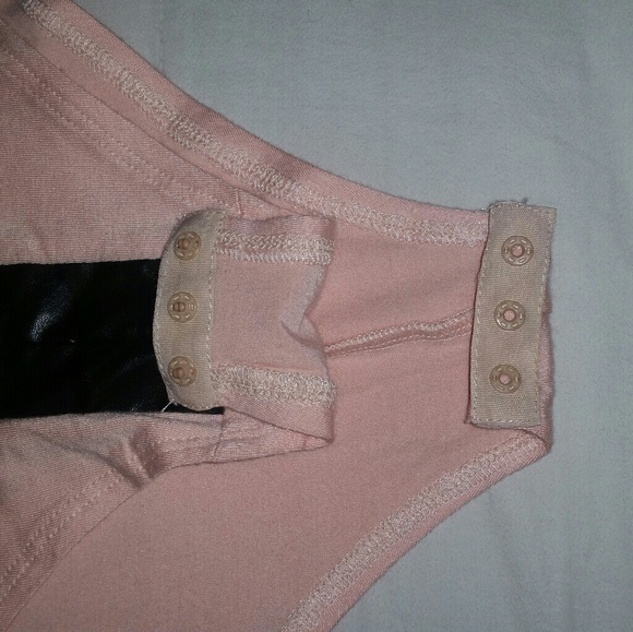 Pink Leather Trim Bodysuit. Size Large - Picture 5 of 5