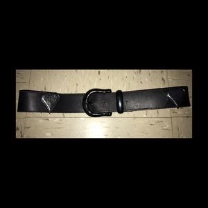 Black leather belt. Hearts hardware.