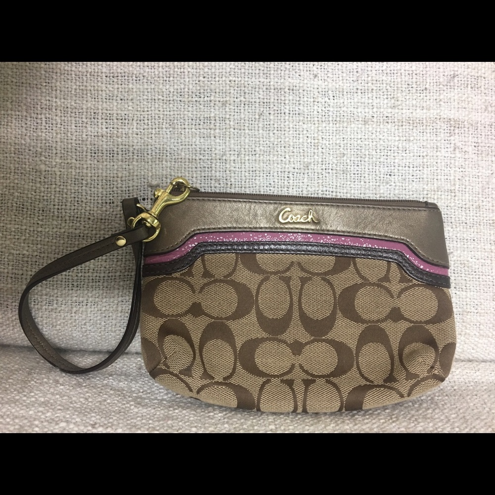 Coach Canvas Pink Stripe Wristlet