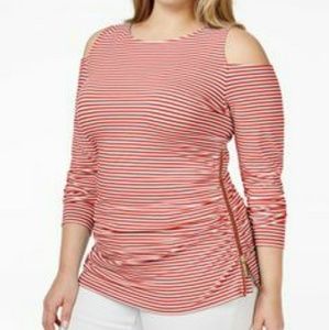 NWOT Michael Kors Pink Striped Cold Shoulder Top