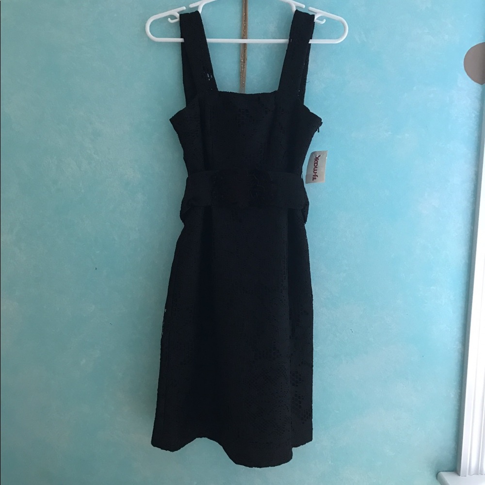 Black lace belted dress