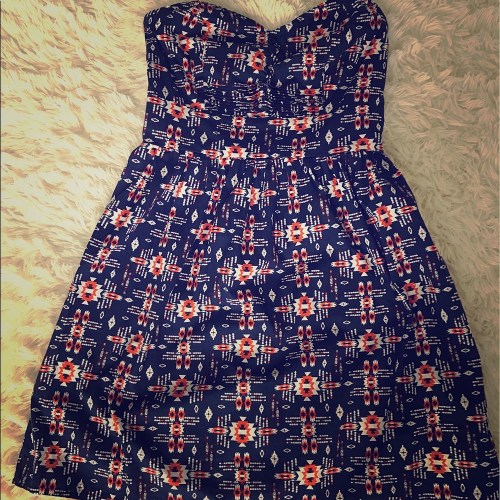Strapless Aztec Print Summer Dress