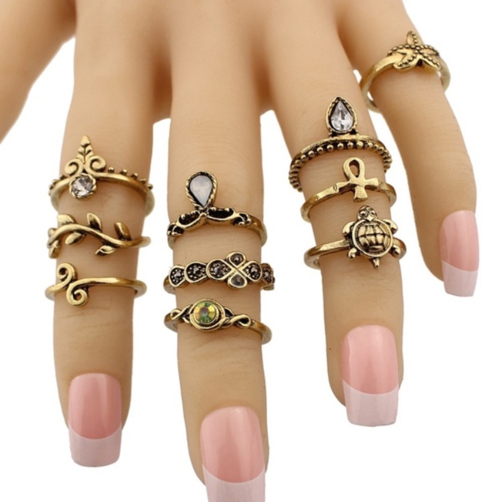 ❗️2 LEFT❗️10-Piece Vintage Turtle Midi Ring Set