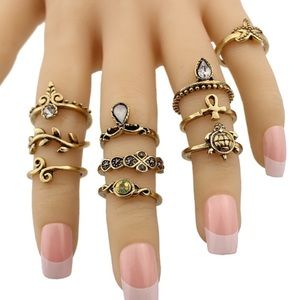❗️2 LEFT❗️10-Piece Vintage Turtle Midi Ring Set