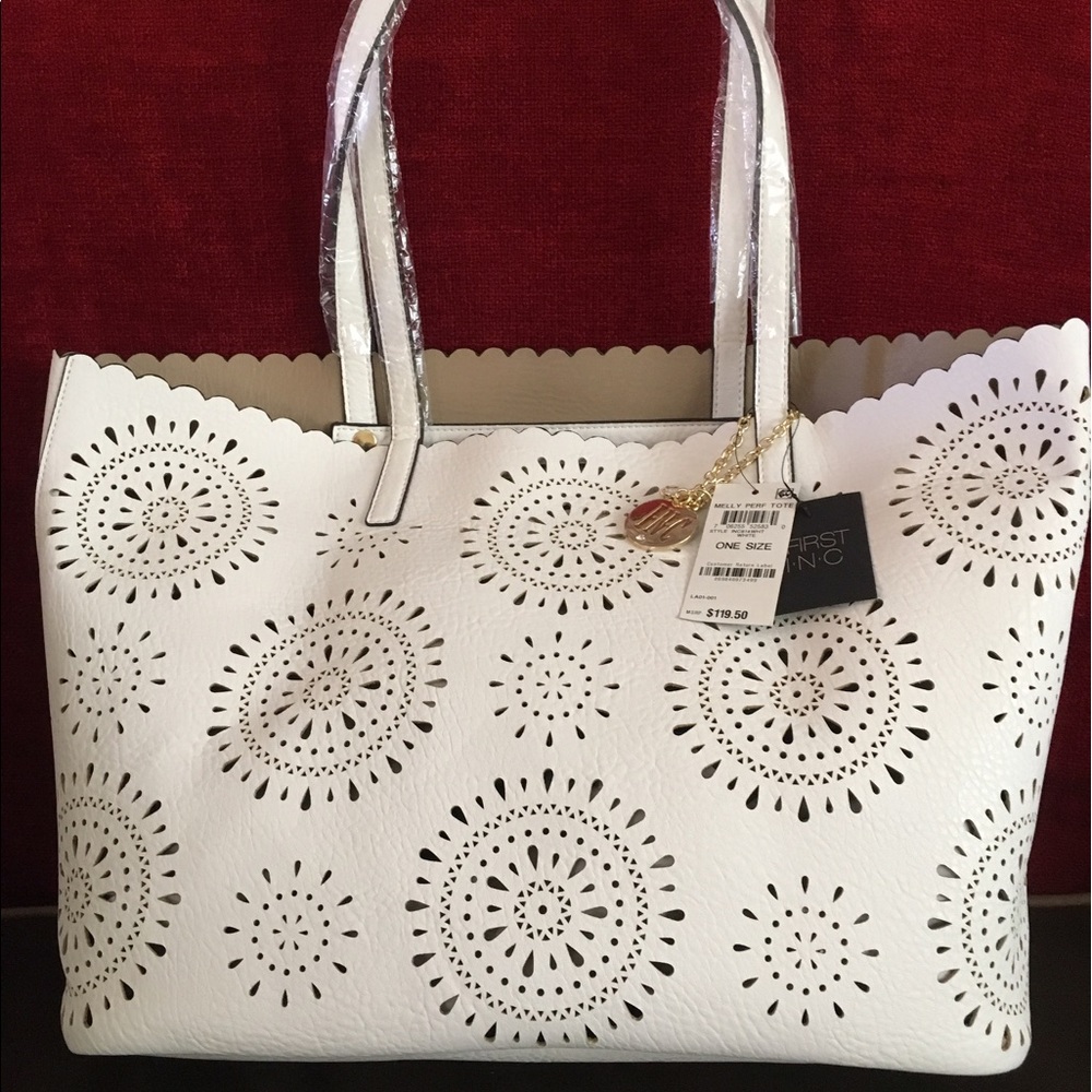 New INC white perforated tote