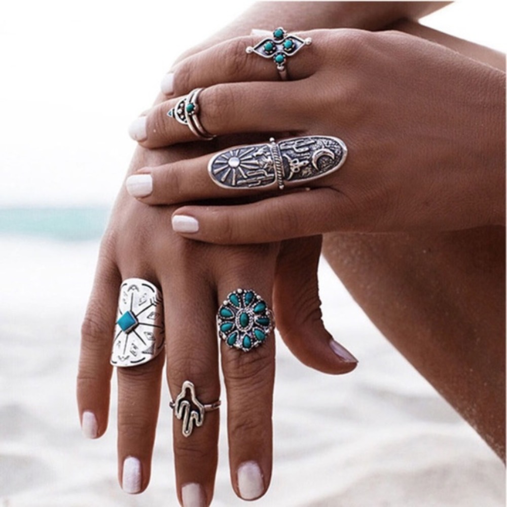 9-Piece Silver Vintage Midi Ring Set