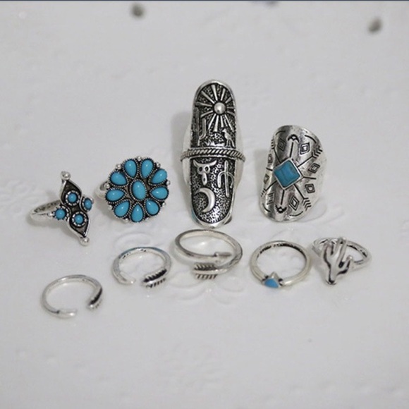9-Piece Silver Vintage Midi Ring Set - Picture 3 of 3