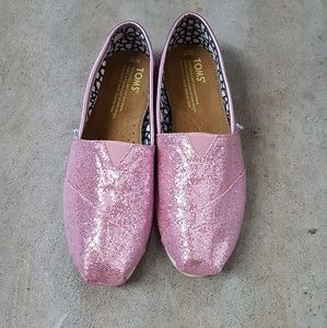 TOMS Pink Glitter Canvas Classics Casual Slipons