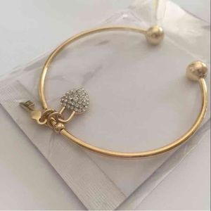 Swarovski Crystal & Gold Heart Key Charm Cuff
