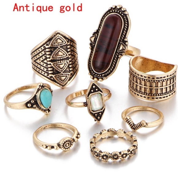 Jewelry - ❗️LAST SET❗️8-Piece Geometric Turquoise Midi Ring Set