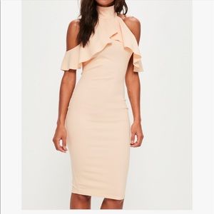 Champagne open shoulder midi dress