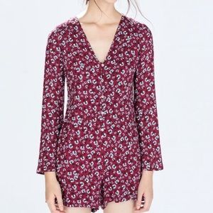 Zara Maroon Floral Romper Size XS